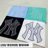 Passed NYˉback retro embroidery hollow LOO MLBˉprinting mens and womens short-sleeved cotton ins loose T-shirt