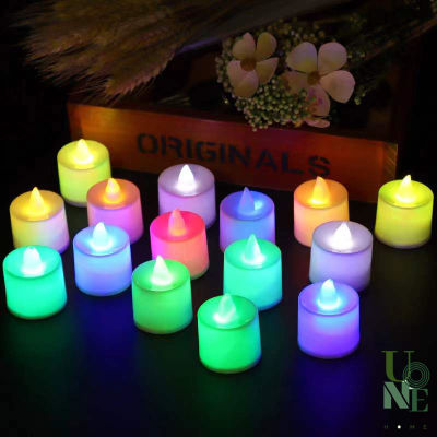 UoneHome พร้อมส่ง ♥ H035 เทียนไฟ LED โคมไฟเทียนหลากสี วงกลม 1 ชิ้น เทียนปลอม ตกแต่งบ้าน/งานปาร์ตี้/งานวันเกิด