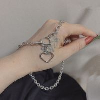 Necklace Women Ins Love Silver Choker Hip Hop Necklace Heart Fashion Necklace原宿复古爱心吊坠