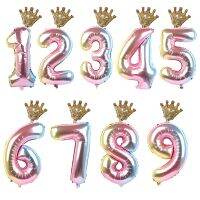 ◈ 1set 30inch Number Foil Balloons 1 2 3 4 5 6 Years Old Kid Boys Girls Crown Happy Birthday Balloon Baby Shower Decor Supplies