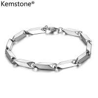 Kemstone 4mm เงินชุบง่ายสร้อยข้อมือโซ่สแตนเลสสำหรับผู้ชาย