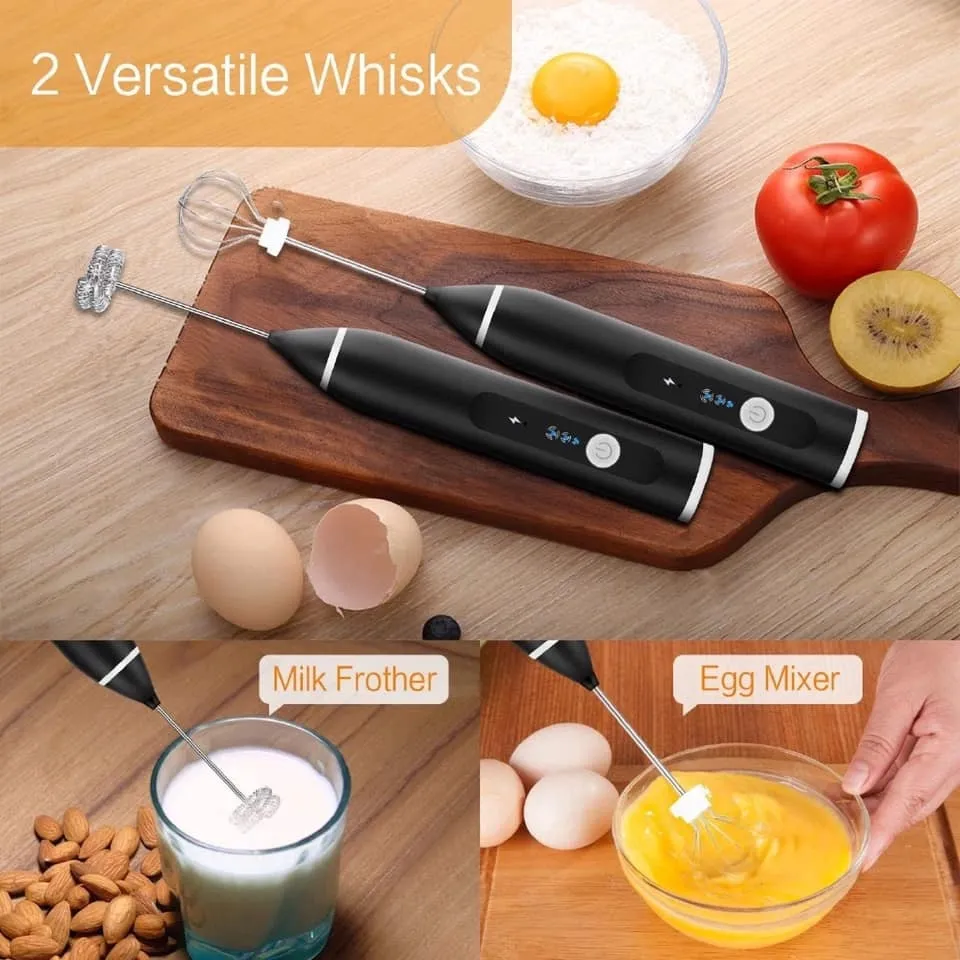  Milk Frother Handheld, Dallfoll USB Rechargeable Electric Foam  Maker for Coffee, 3 Speeds Mini Milk Foamer Drink Mixer with 2 Whisks for  Bulletproof Coffee Frappe Latte Cappuccino Hot Chocolate: Home 