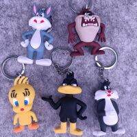 5Pcs Bugs Bunny Tweety Bird SylvesterPVC พวงกุญแจจี้รูปการ์ตูนสามมิติรูปร่าง PVC ยางนุ่มพวงกุญแจของขวัญจี้5กระเป๋า