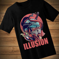 #0117 เสื้อยืดลายการ์ตูน  ILLUSION เสื้อยืดสีดำ เสื้อใส่เล่น เสื้อยืด เสื้อคอกลม ใส่สบาย เสื้อสกรีน เสื้อสั่งทำ เสื้อยืดแขนสั้น เสื้อเท่