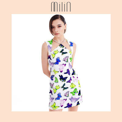 [MILIN] Triangle cutout  neckline Sleeveless fitted  Digital print mini dress มินิเดรสพิมพ์ลายแขนกุดเข้ารูปแต่งคอคัทเอาท์สามเหลี่ยม / Carolina dress