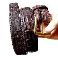 Crocodile Genuine เข็มขัดหนังจระเข้แท้ พร้อมกับโหนกสวยๆ รุ่น 2 กระดูกคู่  (สีน้ำตาล) เป็นหนังแผ่นเดียวยาวตลอดเส้น 47 นิ้ว