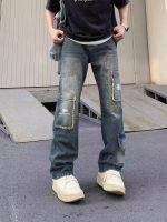 [High Quality] Fast Delivery of NewBa~le Vintage Patch Pockets Slim Fitting Straight Leg Jeans Loose Fitting Casual Pants