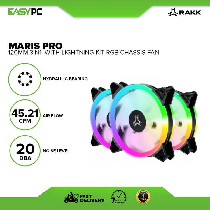RAKK Maris Pro 120mm Chassis Fan 3pin ARGB. Mystic Light, Aura Sync, RGB Fusion, Poly Chrome