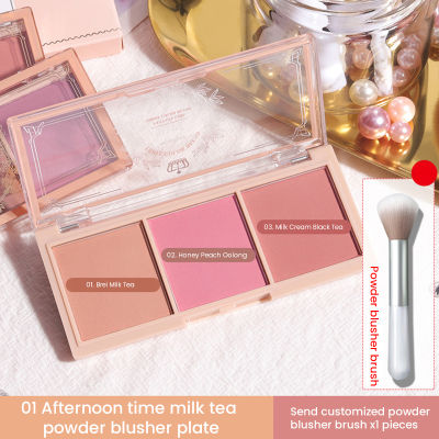 3-color Face Pigment Milk Tea Blush Palette Peach Blush 3-color Face Pigment Mineral Powder Makeup Contour Shadow Blush Blush Brush Included Carmine Natural Matte Milk Tea Color Red Plate For Makeup Cheeks