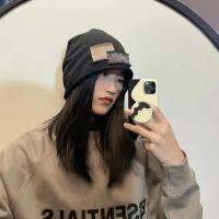 【cw】 New Big Head Circumference Curling Pile Heap Cap Children Couple Fashion Street Shooting Sleeve Cap R Patchwork Thin Closed Toe Beanie Hat ！