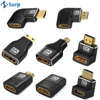 SURP 3Pcs ทนทานต่อการใช้งาน 90 270องศา มินิ/ไมโคร HD AF-AM อะแดปเตอร์ที่รองรับ HDMI 8K 60Hz HDTV ตัวขยายตัวผู้-ตัวเมีย