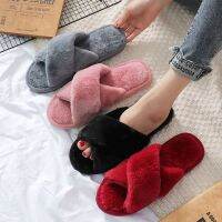 【cw】 2021 NEW And Fuzzy Slippers Female Flip Flops Fluffy Ladies Soft