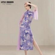 Traditional Qibao Cheongsam Clothing Ao Dai Vietnam Lavender Purple Qipao