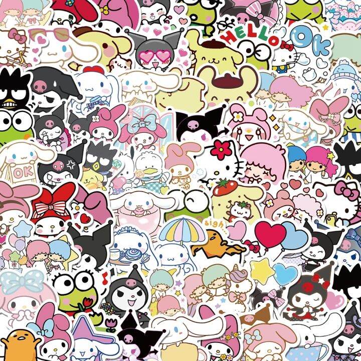 50-100-buah-kartun-campuran-sanrio-stiker-lucu-hello-kitty-cinnamoroll-kuromi-my-melody-tahan-air-stiker-decal-untuk-mainan-anak-anak