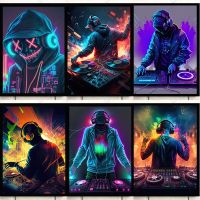 Neon Dj รูปภาพโปสเตอร์และพิมพ์ Modern Dj งานศิลปะภาพวาดผ้าใบ Wall Art รูปภาพสำหรับห้องนั่งเล่น Home Club Play Room Decor New