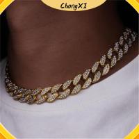 CHONGXI ความกว้าง 12 มม. เพชร หรูหรา เงางาม สร้อยคอ ลิงค์เชน ฝัง Rhinestone ฮิพฮอพ