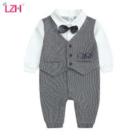 LZH 2021 Autumn Childrens Clothing Boys Romper Overalls For Kids Full Moon One-Year Dress Gentleman Bodysuit Jumpsuit For Kids