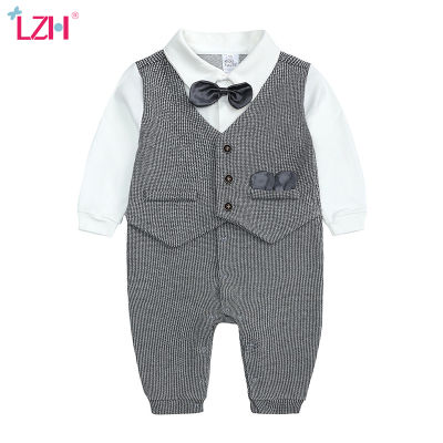 LZH 2021 Autumn Childrens Clothing Boys Romper Overalls For Kids Full Moon One-Year Dress Gentleman Bodysuit Jumpsuit For Kids