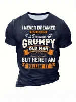 NianMiao Grumpy Old Man Pattern Print Mens T-shirt, Graphic Tee Mens Summer Clothes, Mens Outfits