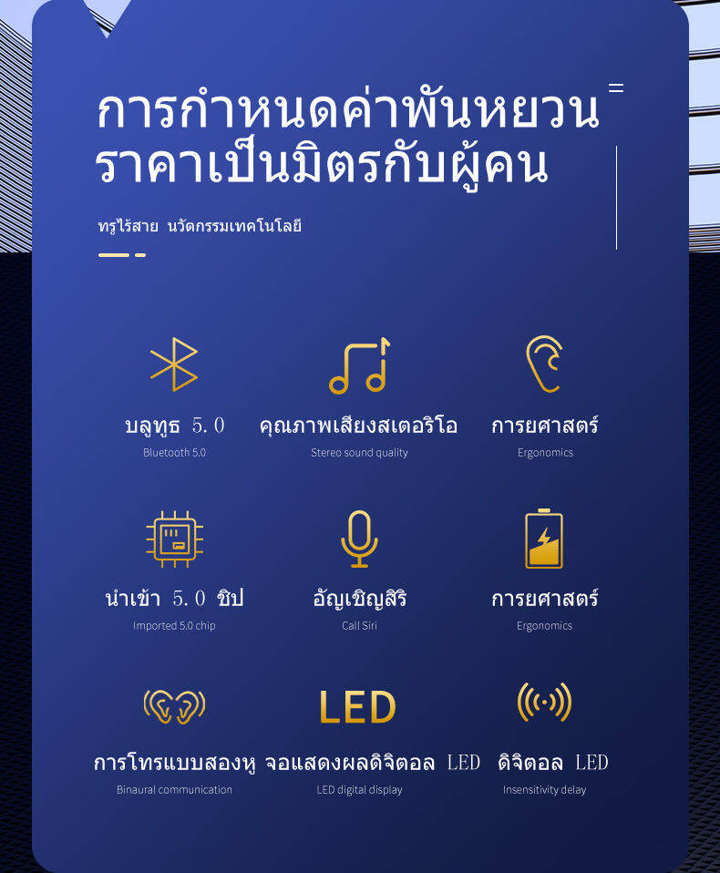 Remax Custom model V98 หูฟังบลูทูธ Bluetooth 5.0 หูฟังสเตอริโอในหูแบบ