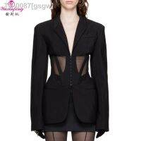 ❁✘✢ gsgw Yuxinfeng-Blazer feminino de grande porte casaco feminino patchwork sexy casual elegante viajante outono 2023