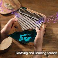 21 Keys Hluru Kalimba Thumb Piano Beech Wood Thumb Finger Piano Instruments Blue Ocean Whale Pattern for Beginners with Songbook