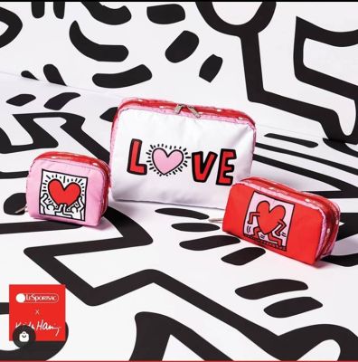 Lesportsac Love การ์ตูนอะนิเมะการพิมพ์กระเป๋าผ้าสุภาพสตรีกระเป๋าสี่เหลี่ยมเล็กแต่งหน้าเปลี่ยนคลัทช์ 7121