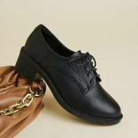 Ladies British Style Round Toe R Small Leather Shoes Brock Oxford Lace-Up