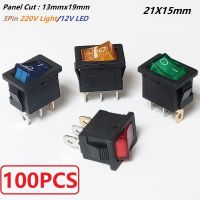 ✐▩□ 100PCS 3Pin KCD1 Seesaw Switch 21mm x 15mm Panel Cut 13x19mm O - Rectangle Rocker Switch With LED 12V/220V Light Toggle Switch