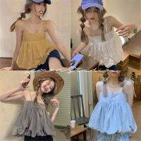 ☊ Lemon Studio พร้อมส่ง เสื้อ เสื้อแฟชั่นผู้หญิง Halter เสื้อยืดเด็กผู้หญิง 82076