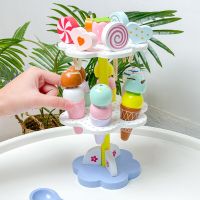 Wooden Ice Cream  Kitchen Food Sweets Toys Pretend Play Toys Children Magnetic Vanilla Chocolate Strawberry For Kids Girls Gifts