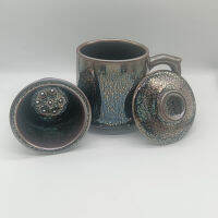 ถ้วยชา MOZHAN พร้อมที่กรองและฝาปิด,12.5ออนซ์ Handcrafted Tenmoku Oilspot Glaze, Porcelain Loose Leaf Tea Mug, Jian Zhan Mug