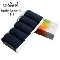 Emilback 5 PRSLot Mens Business Dress Navy Blue Work Long Bamboo Socks High Quality Very Soft Antibacterial Big Size Breathable