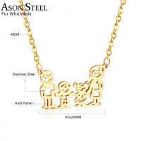 ASONSTEEL ครอบครัวจี้สร้อยคอสแตนเลสสีทองสีเงินการเชื่อมโยงโซ่สร้อยคอสำหรับผู้หญิงผู้ชายสาวเด็กของขวัญพรรค