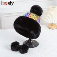 Winter Outdoor Thick Fluffy Hat Women Ski Cap Fashion Pompoms Female Beanie Skullies Ear Flap Ladies Princess Cap with Ball