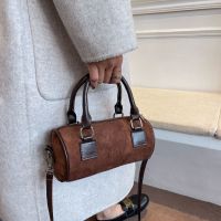 Textured Small Bag Womens Bag 2023 New Trendy Fashion Frosted Cylindrical Retro Autumn And Winter Portable Crossbody Boston Bag