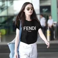 High Version Fendii เสื้อยืดแขนสั้นแบรนด์อินเทรนด์สำหรับผู้ชายและผู้หญิงคอกลมผ้าฝ้ายบริสุทธิ์2023ฤดูร้อน