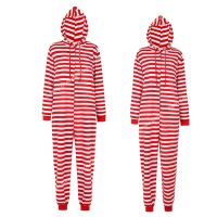 Couple Onesie Plus Size Christmas Pajamas Red And White Striped Onesies For Adults With Zipper Jumpsuit Hooded Sleepwear