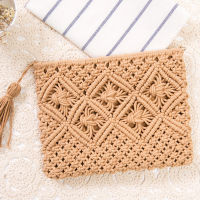 Womens Cotton Rope Clutch Bag Tassel Handwoven Crochet ided Purse Crossbody Bag For Female Vintage Travel Shoulder Beach Bag