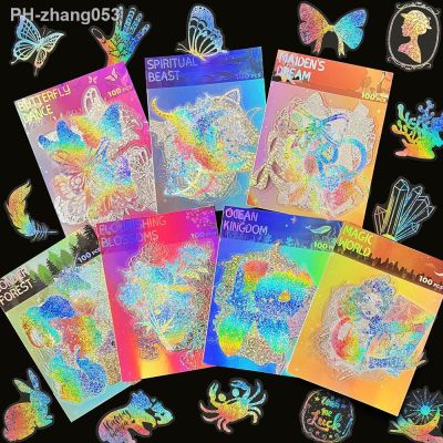 100pcs Cute Cartoon Anime Laser Holographic Stickers Aesthetic Butterfly Decal Scrapbook Laptop Phone Car Funny Sticker for Girl