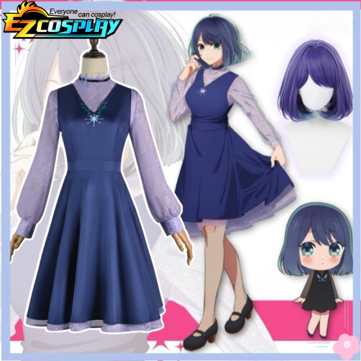 Oshi No Ko Kurokawa Akane Cosplay Costume Wig Anime Blue Uniform Dress Outfit Wig Halloween 7157