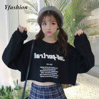 Yfashion เสื้อสเวตเตอร์แขนยาวหลวมผู้หญิงเสื้อยืดกันหนาวคอกลมลำลองพิมพ์ตัวอักษรอินเทรนด์มีสินค้าในสต็อกขาตั้งกล้อง