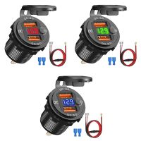 QC3.0 Car Dual USB Port Charger Socket 12V/24V 36W Quick Charge with Voltmeter Switch for Marine Motorcycle Boat