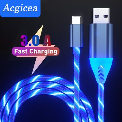 3A Glowing Cable USB Type C Cable Fast Charging For Samsung Huawei Xiaomi 12 11 LED Light Charger Mobile Phone Charging Cables Docks hargers Docks Cha