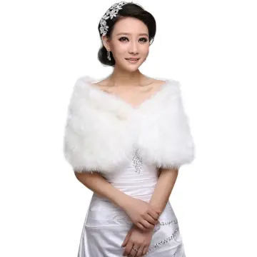 White faux fur hot sale cape wedding