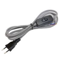 2.5m 220V AC Power Cord With European Plug on off Switch Textile Fabric Braided Wire Cable Power Supply Cord