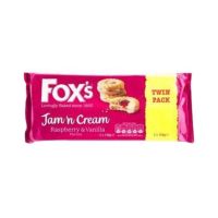 สินค้ามีจำกัด (x1) Foxs Jam n Cream Biscuit Twin Pack 2x150g ฟ็อกส์ บิสกิตสอดไส้แยมราสเบอร์รี่และครีม แพ็คคู่ 2x150กรัม