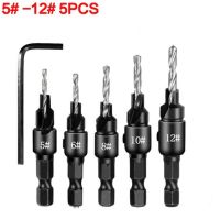 หลุมนำร่องเจาะ Set Mata Bor กรวย Hss Countersink Drill 5ชิ้นสำหรับสกรูขนาดหัวสว่านเจาะรู Set Mata Bor เครื่องมืองานไม้