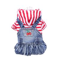 Striped Pet Dog Jean Dress Coat Denim Cat Puppy Skirt Fruit Patterns Pet Clothing Outfit