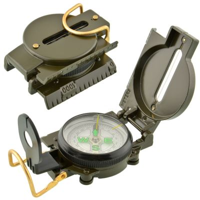 ：“{—— Portable Compass Military Outdoor Camping Folding Len Compass Army Green Hiking Survival Trip Precise Navigation Expedition Tool